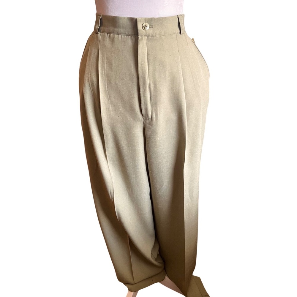 NWT Fundamental Things Petites Beige Pleated Herringbone Trousers Size 12 Petite